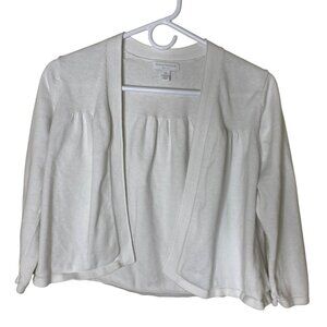 Charter Club Petite P/S White Cottagecore Puff Sleeve Cardigan  Open Front Knit